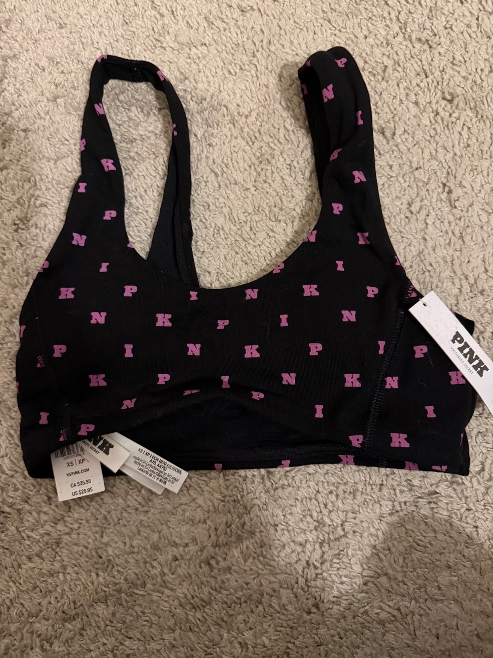 PINK Victoria's Secret Black Bralette with Pink Logo Print